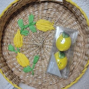 New Kirklands Lemon-Themed Woven Basket and Salt & Pepper Shakers